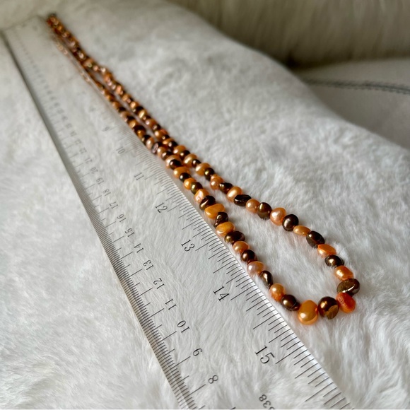 Freshwater Pearls | Colored Small Freshwater Pearls Chocolate & Orange 30" Long - Picture 2 of 6